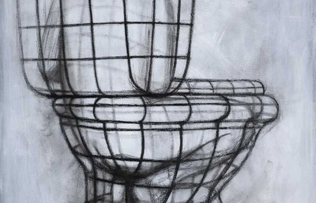 Individu entaforat dintre d’una estructura de malla en forma d’inodor: la inquietant proposta d’‘Immersos’.