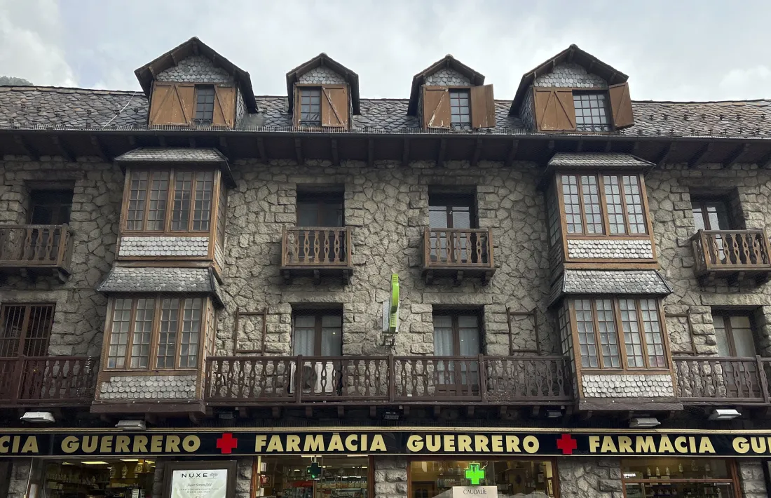 La Casa Lacruz, embolicada amb xarxa de filferro per evitar les dejeccions dels coloms.