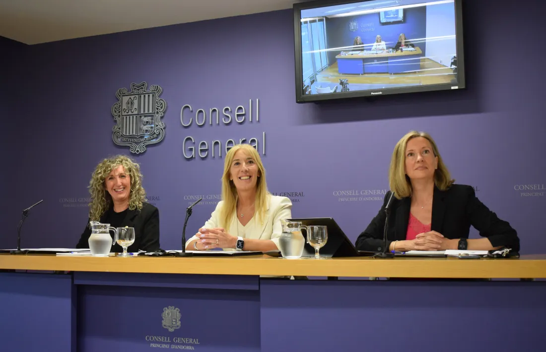 Les secretàries de la Sindicatura, Maria Àngels Aché i Carolina Puig, i la subsíndica general, Sandra Codina, han presentat el projecte Consell Obert.