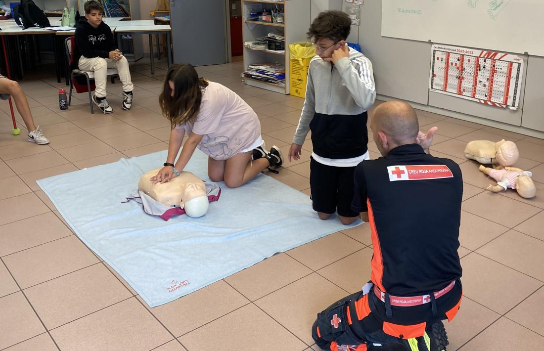 Alumnes de l'escola andorrana d'Escaldes fent la formació de PAPI.