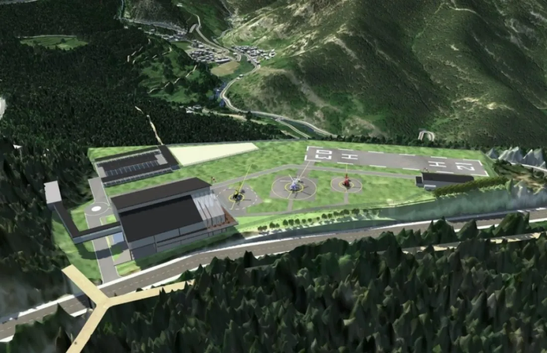 Recreació de com serà l’heliport nacional proposat per Helinord i Heliand a la zona de la Caubella de Pal.