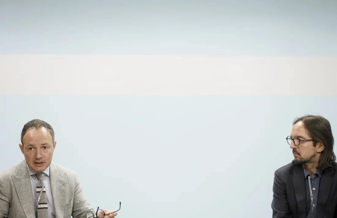 Xavier Espot i Landry Riba en roda de premsa.