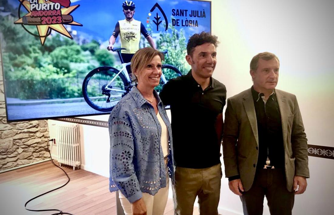 Joaquim Rodríguez, 'El Purito', va presentar la seva marxa cicloturista a Sant Julià de Lòria.