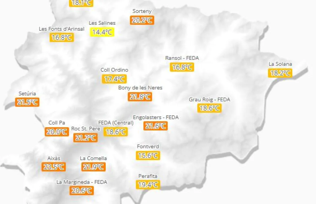 El mapa de temperatures d'aquesta nit de dimecres a dijous.