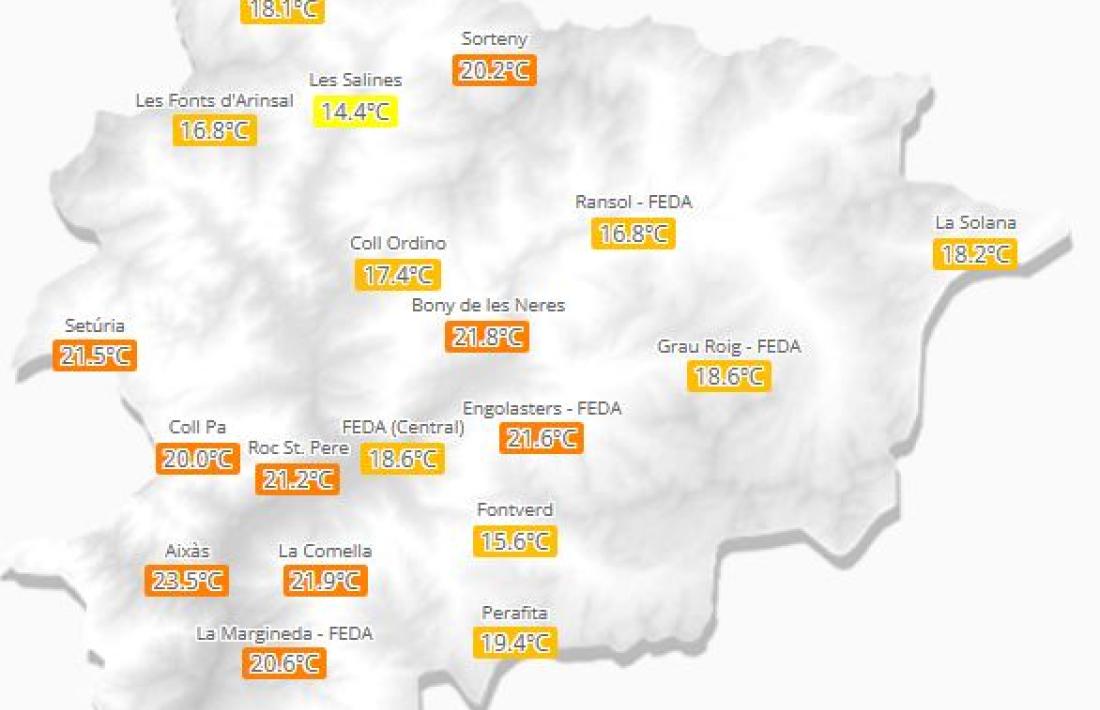 El mapa de temperatures d'aquesta nit de dimecres a dijous.