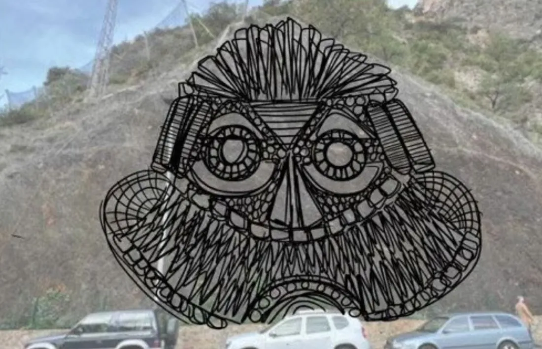 Projecció de com quedarà l’obra de Sim Marek sobre el mur del vial. 