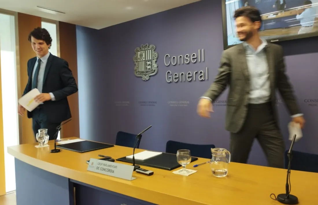 Els consellers generals Pol Bartolomé i Cerni Escalé van comparèixer ahir per argumentar el “no” regeneracionista al pacte d’Estat.