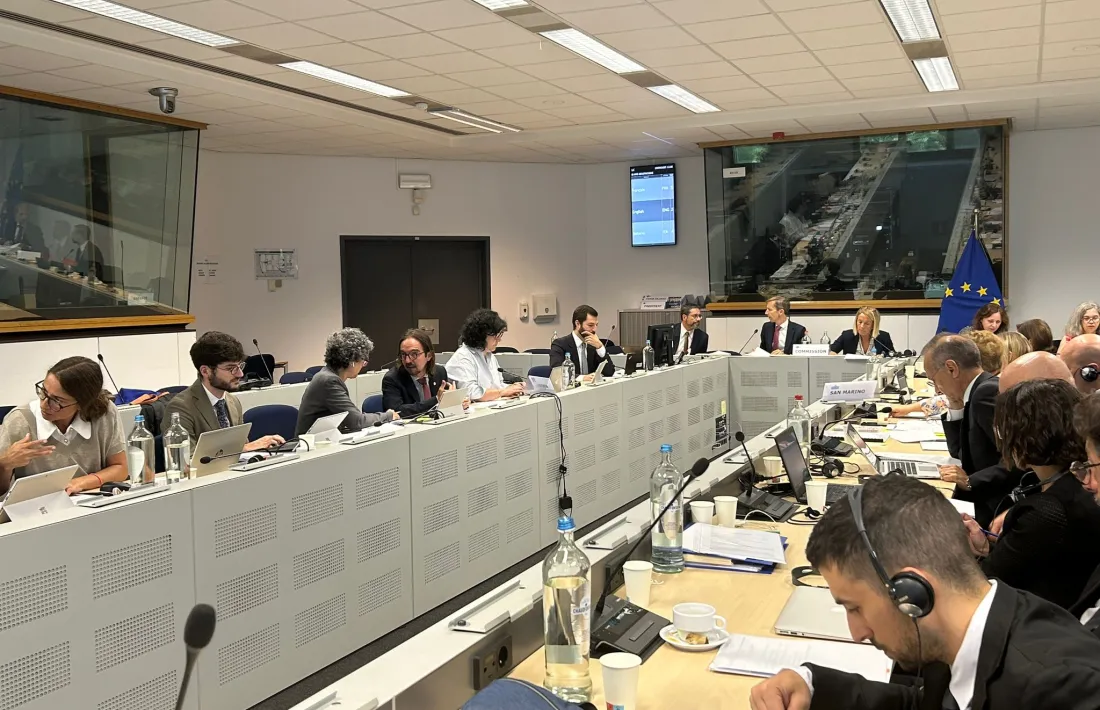 Un moment de la reunió a tres bandes, CE, Andorra i San Marino, ahir a Brussel·les per avançar en l’acord d’associació. 