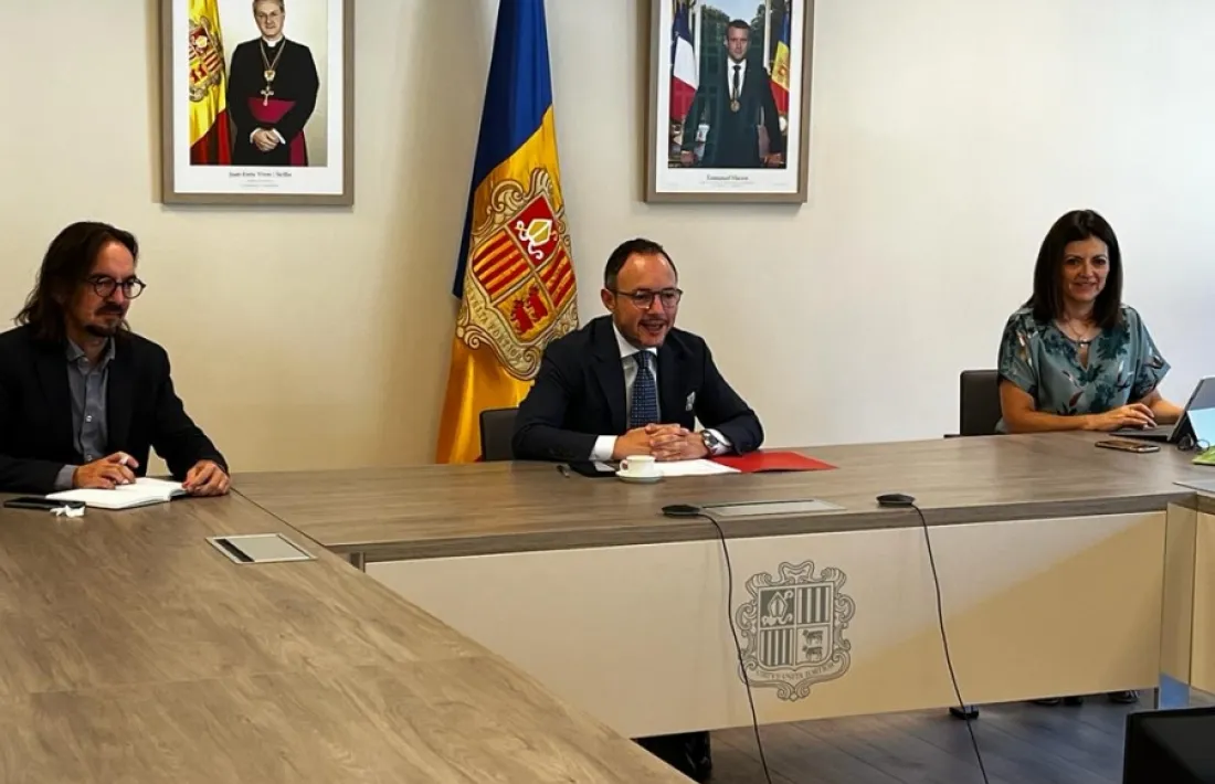 Espot amb Landry Riba i Imma Tor, en la reunió telemàtica amb el representant de San Marino.
