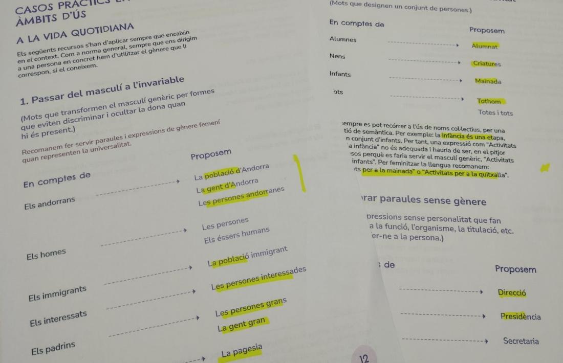 Dues de les pàgines de la ‘Guia pràctica de llenguatge inclusiu i no sexista’ que l’IAD acaba de publicar.