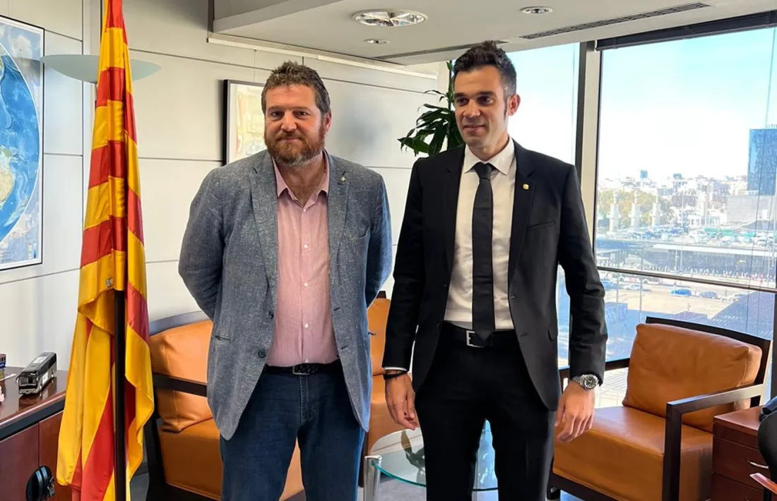 Marc Sanglàs i David Forné abans de la reunió de treball d’avui a Barcelona.