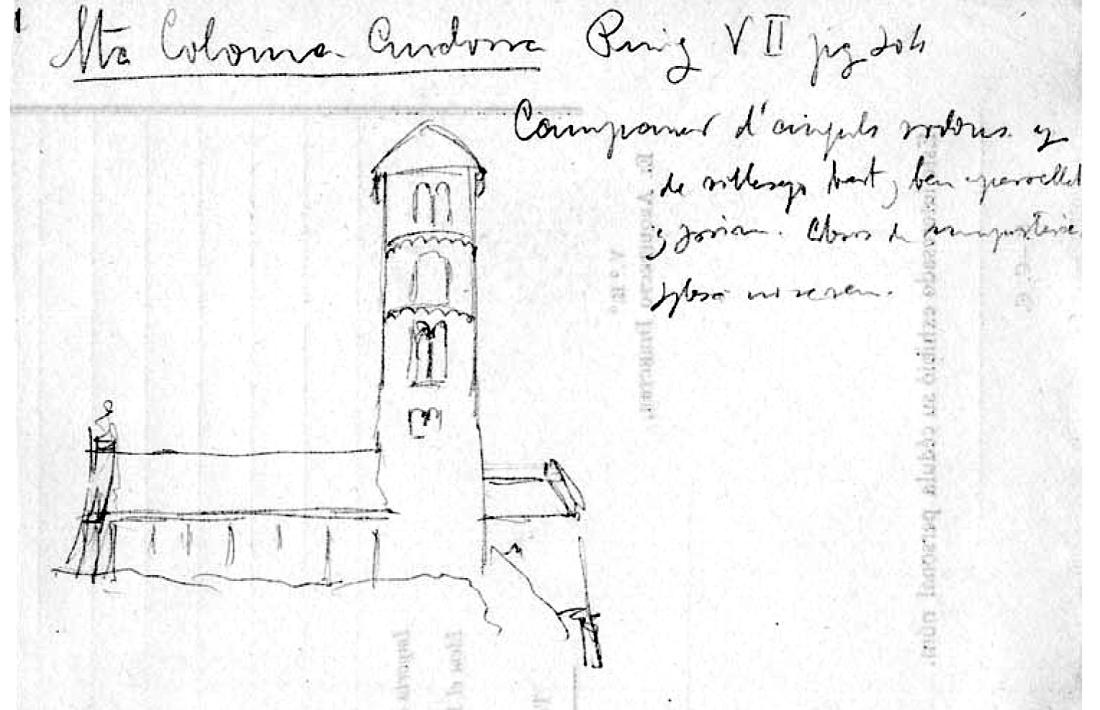 Croquis de Santa Coloma elaborat pel fill de l'arquitecte, Pere, que en jubilar-se va reprendre el projecte patern. És un dels tres croquis que s'ha localitzat al fons.