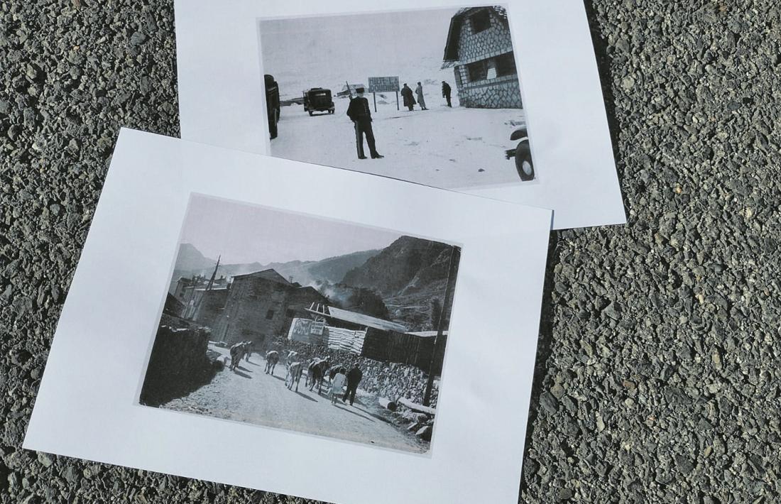 Les dues fotografies andorranes de Seymour: una vista del Pas nevat i el que podria ser l’avinguda Meritxell, a l’altura de Pyrénées.