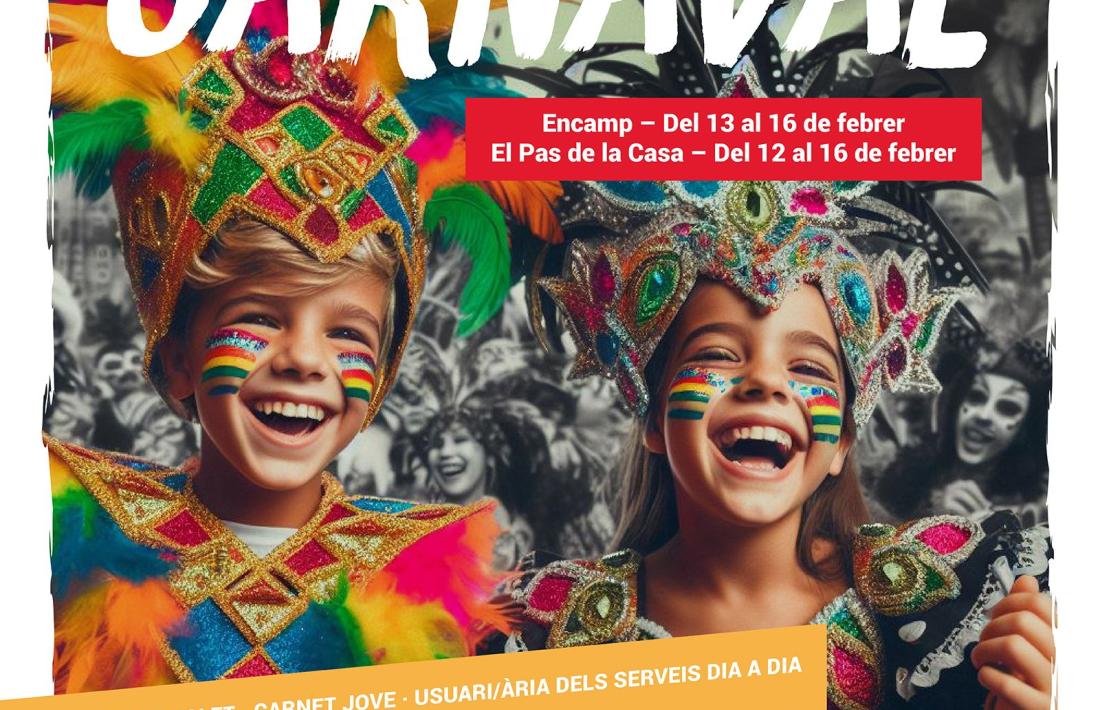 Cartell de les activitats de les vacances de Carnaval d'Encamp.