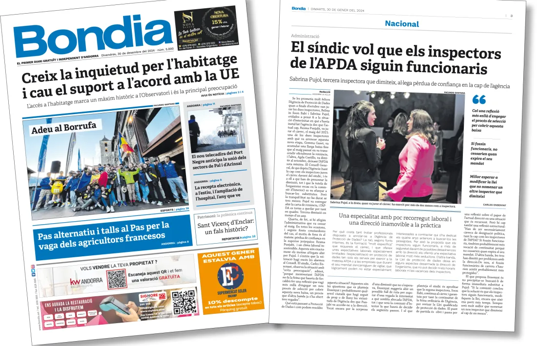 La nova portada i l'obertura de la secció de Nacional, que arrencarà a la pàgina 3. En aquesta nova etapa hem prescindit de la secció Tema del Dia.