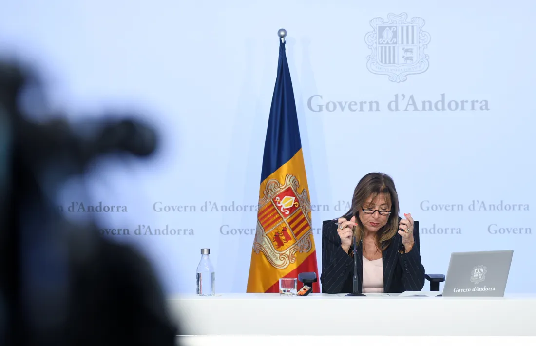 La ministra Conxita Marsol, a la sala de premsa de l’edifici administratiu.