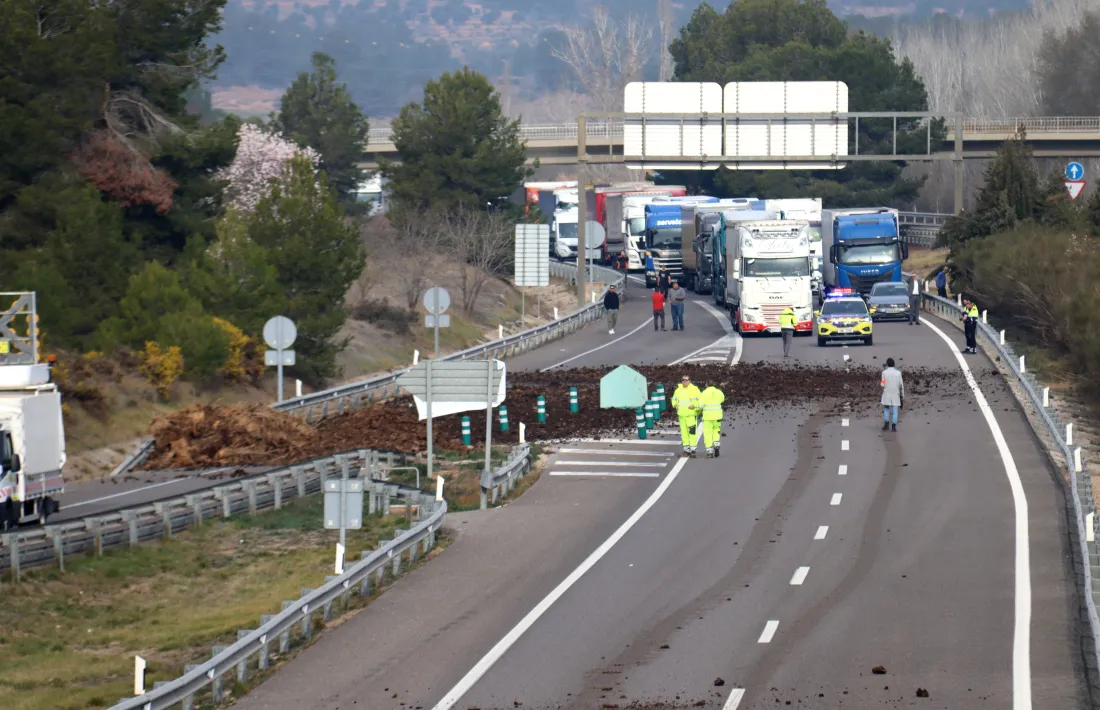 L’AP-2, a l’altura de Montblanc, amb fems escampats a la carretera.