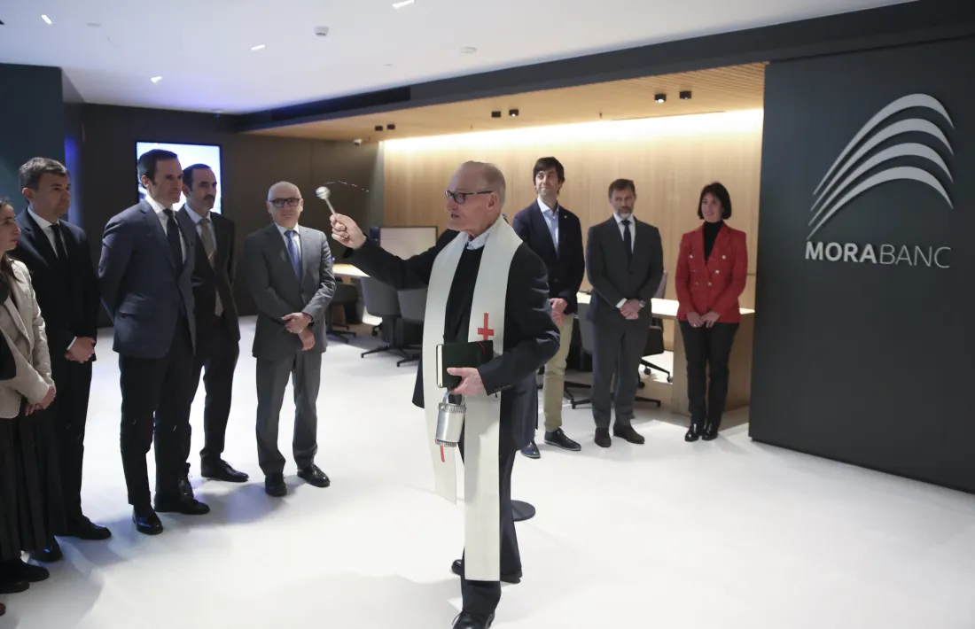 L’acte d’inauguració de la remodelació de l’oficina central de MoraBanc, avui a Andorra la Vella.