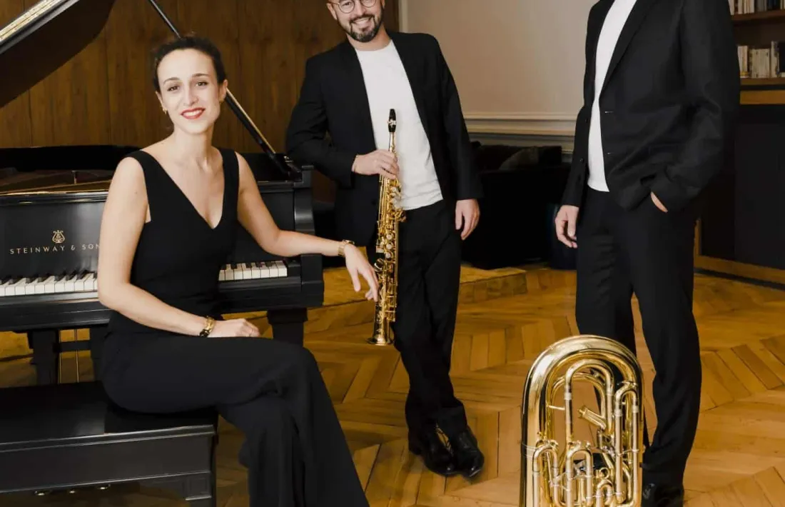 El Trio Aeris, amb Corentin Morvan (saxhorn), Martin Trillaud (saxo) i Lucie Troger (piano), el 2 d'abril al Centre de Congressos, cortesia de l'ambaixada francesa.