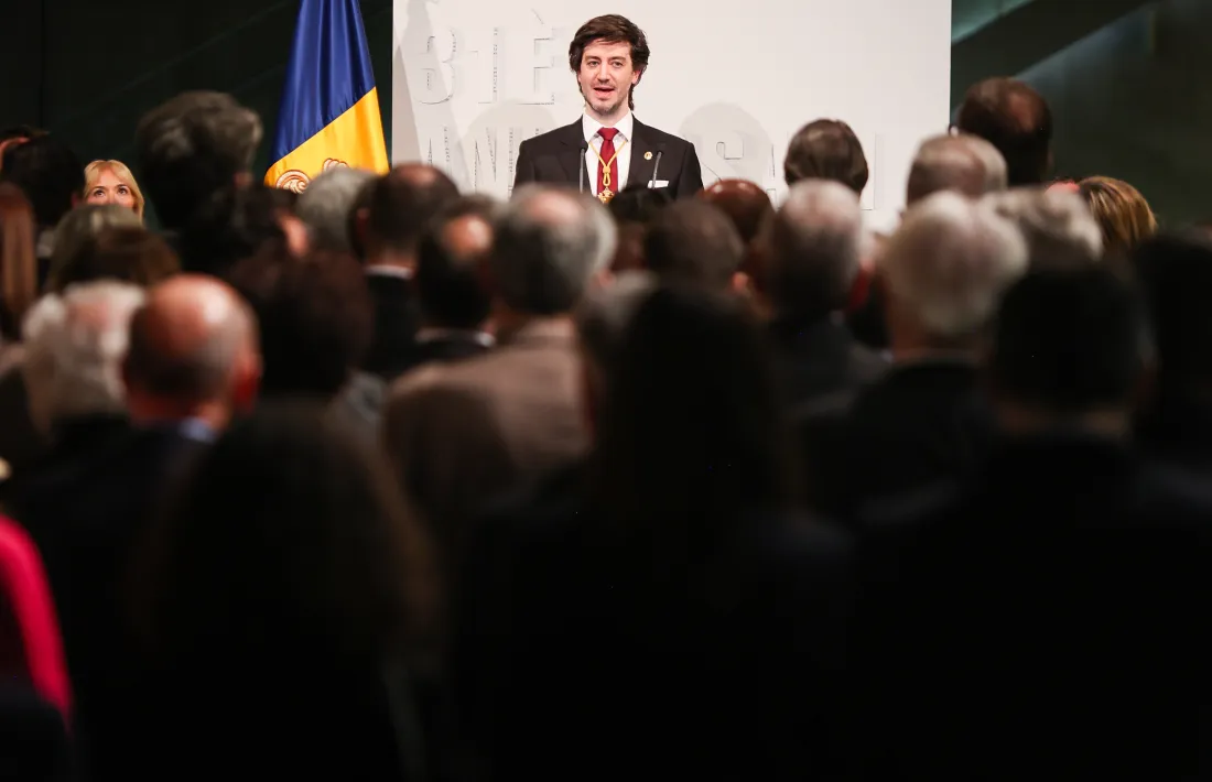 El síndic general, Carles Ensenyat, avui durant el seu discurs al vestíbul del Consell General.