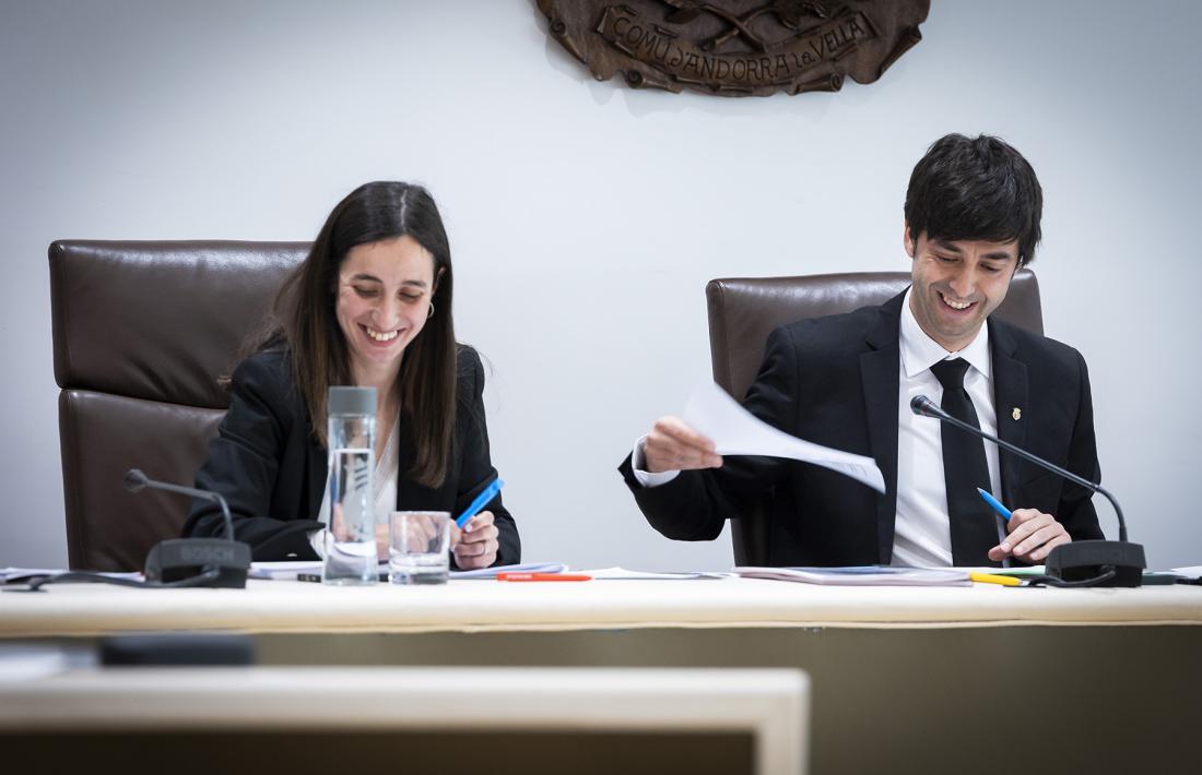 Els cònsols de la capital, Olaya Losada i Sergi González, avui al Comú d’Andorra la Vella.