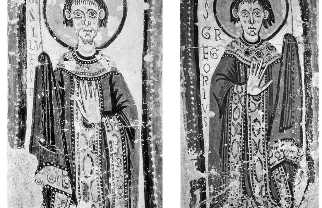 Sant Silvestre i Sant Gregori, els dos pares de l’Església que decoraven l’intradós de Santa Coloma.