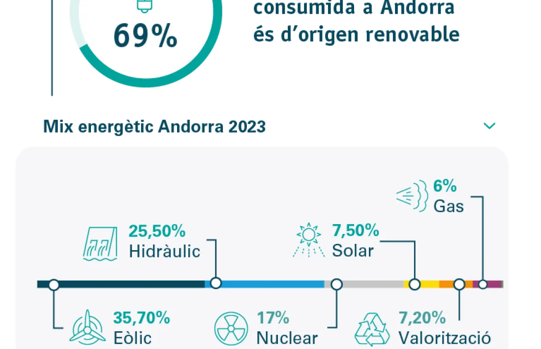 L'origen de l'electricitat consumida a Andorra el 2023.