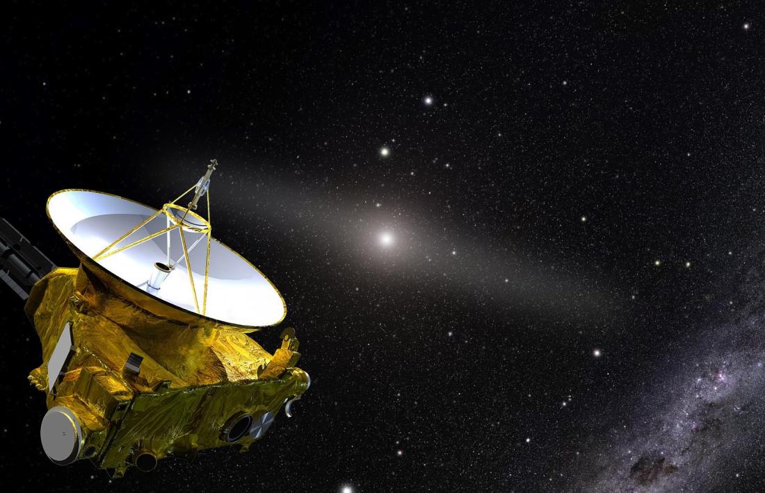 Recreació artística de la New Horizons observant l’espai als confins del sistema solar.