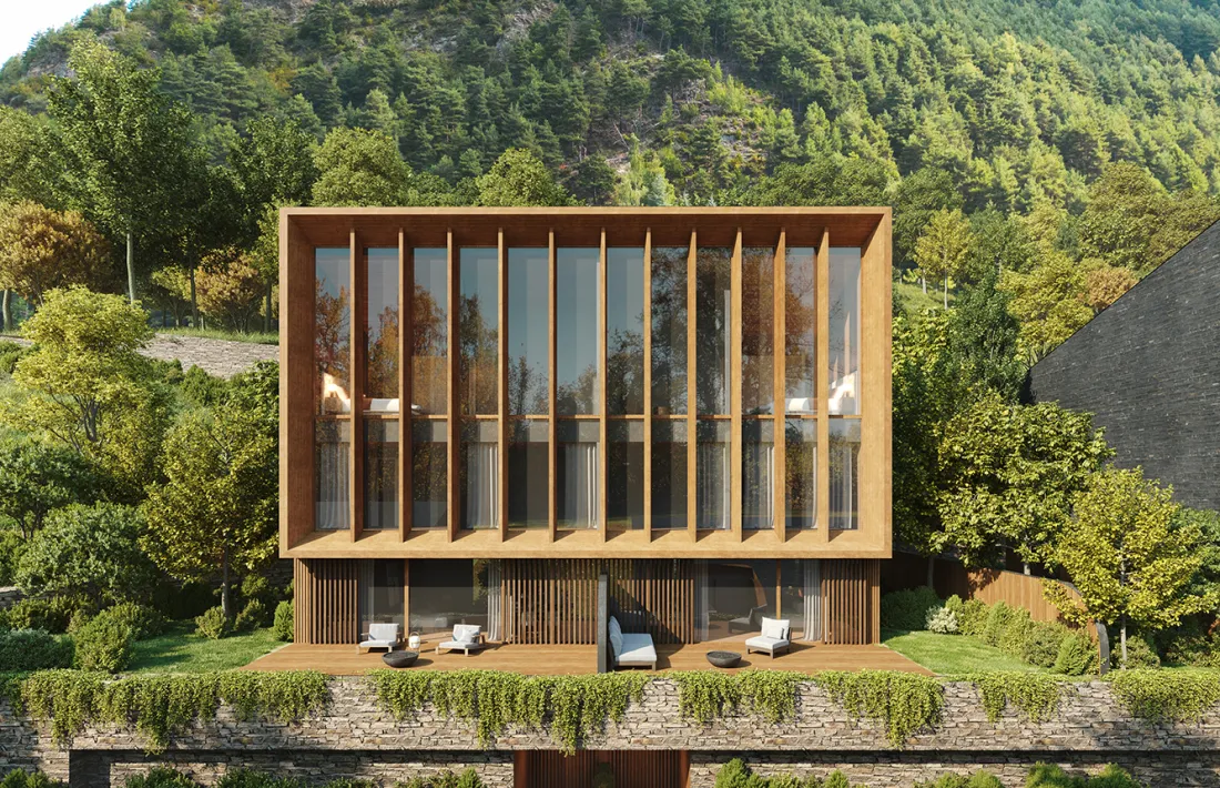 L'exterior d'una de les cases de la urbanització Aldosa Village. 