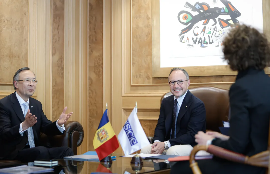 Un moment de la trobada entre el cap de Govern i l’alt comissionat per a les Minories Nacionals de l’OSCE