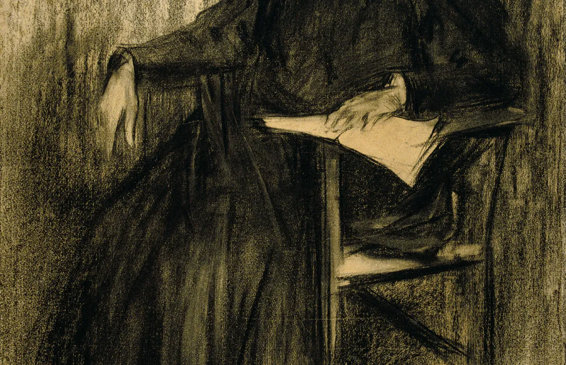 Retrat de mossèn Cinto al carbonet, datat cap al 1901, un any abans de morir.