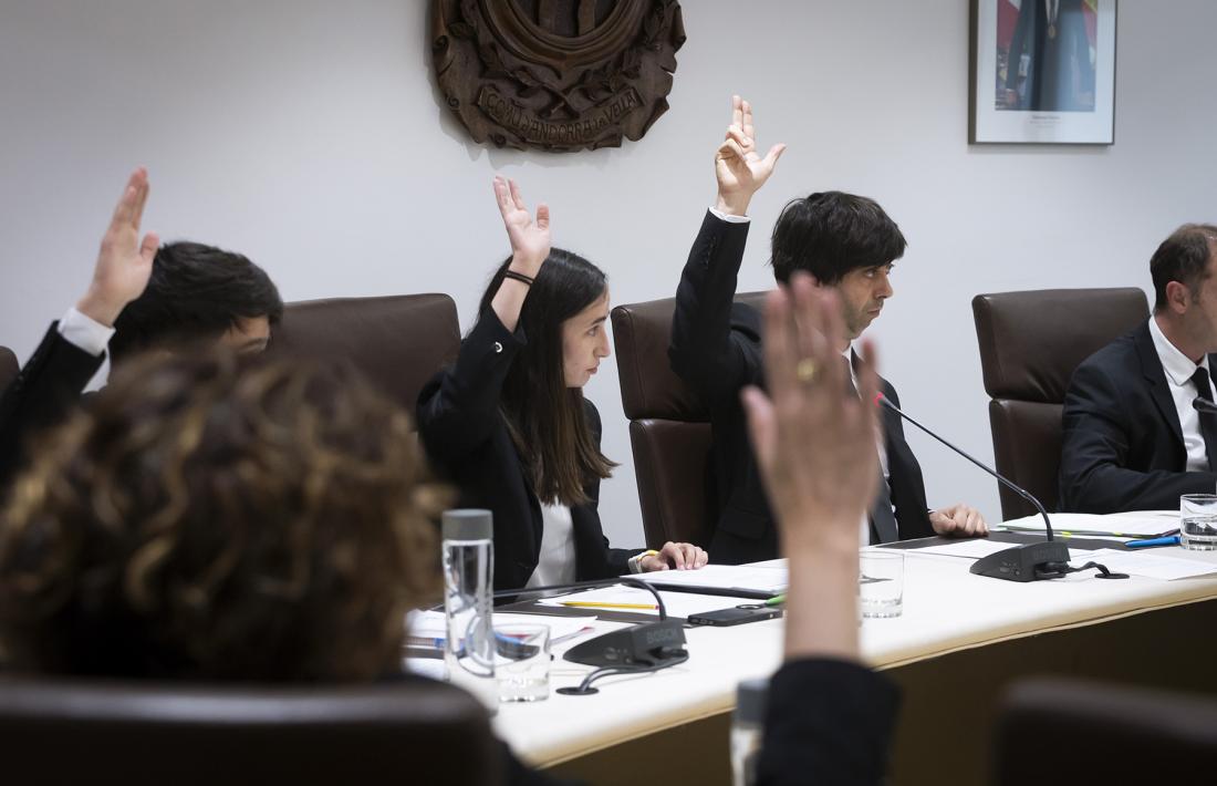 Una de les votacions de la sessió de Consell de Comú.