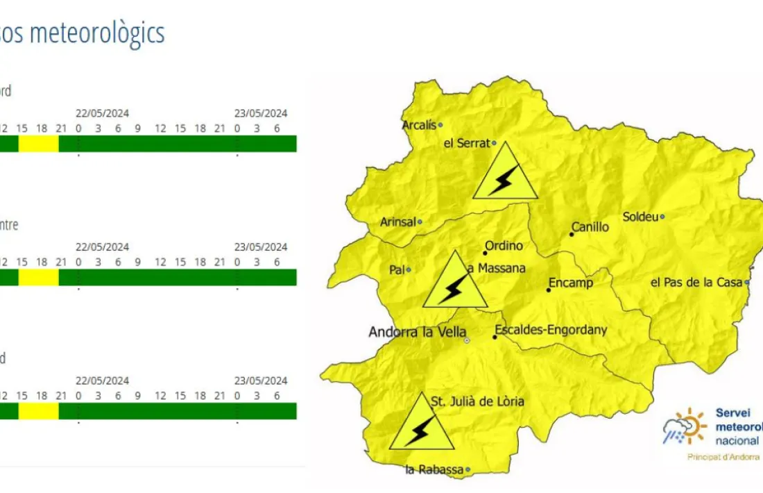 Mapa amb l'avís groc activat.