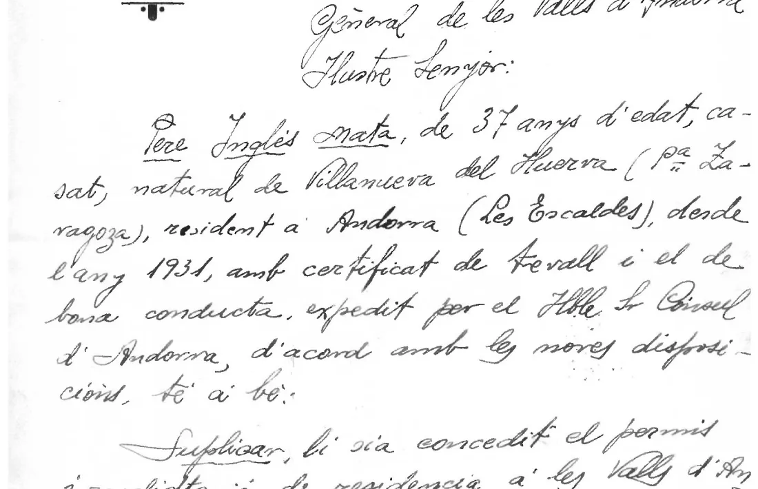 Juliol del 1939: súplica d’Inglés pel permís de residència.