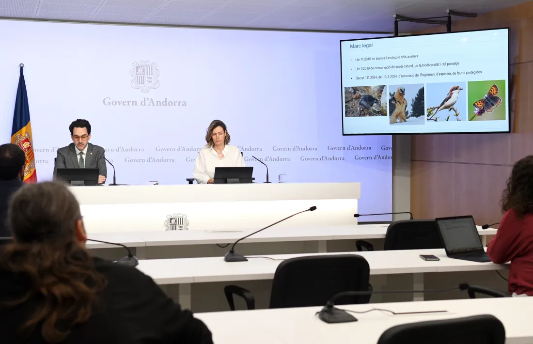 El ministre  i la directora de Medi Ambient, Guillem Casal i Sílvia Ferrer, han presentat avui els plans