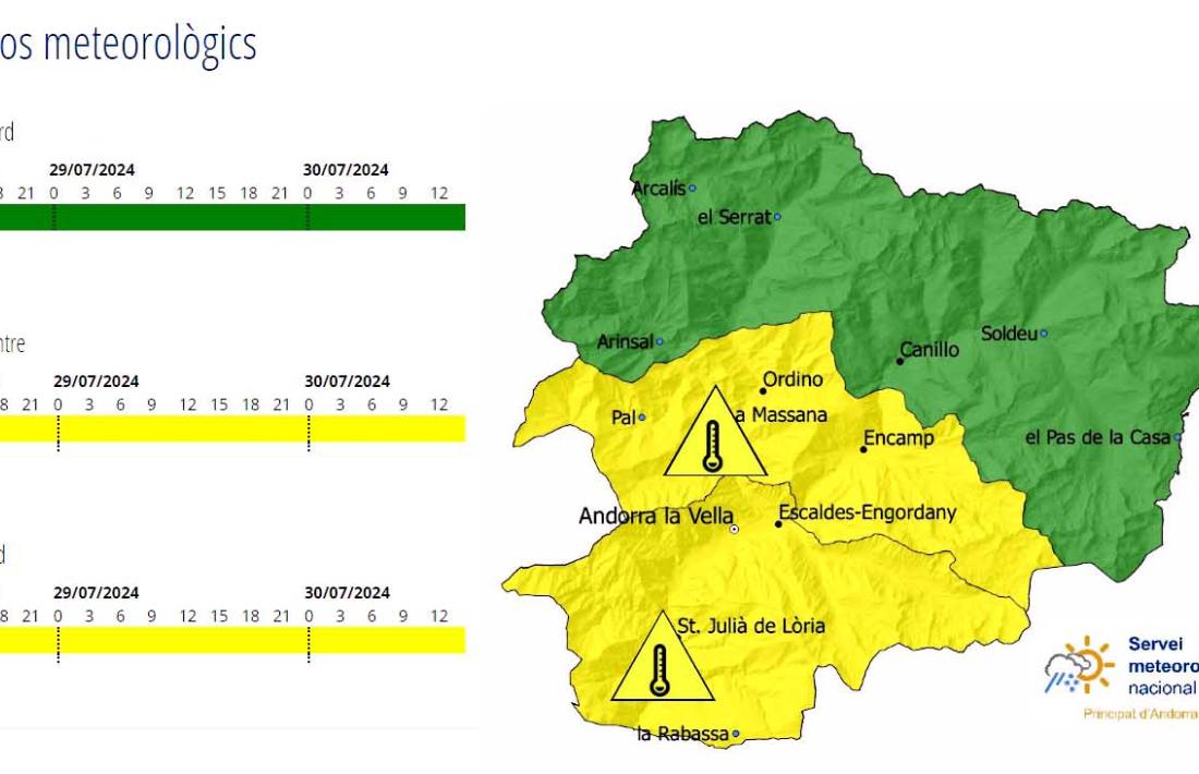 Mapa amb l’avís groc activat per als pròxims dies.