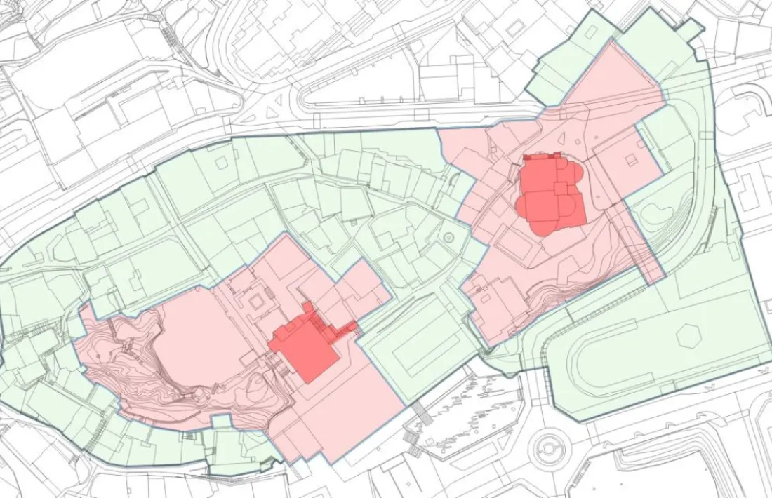 En blau, la zona 2 o preventiva on els criteris de l'entorn de protecció queden a l'arbitri del Comú, que els ha d'incorporar al POUP.