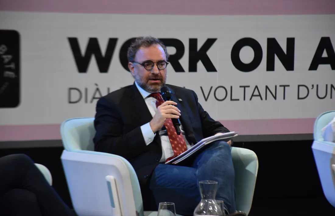 El rector Universitat d'Andorra, Juli Minoves, durant la taula rodona 'Mirant a Europa: avantatges i desavantatges de l'acord amb la UE'.