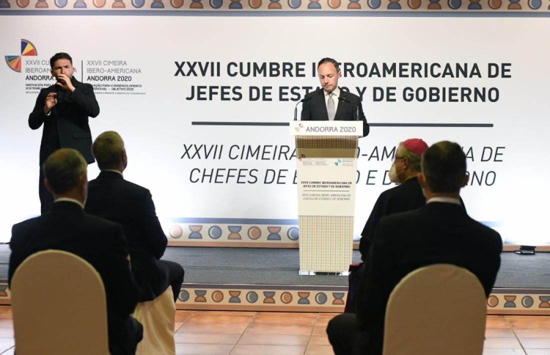 Espot intervenint a la Cimera Iberoamericana que es va celebrar a Andorra el 2021.