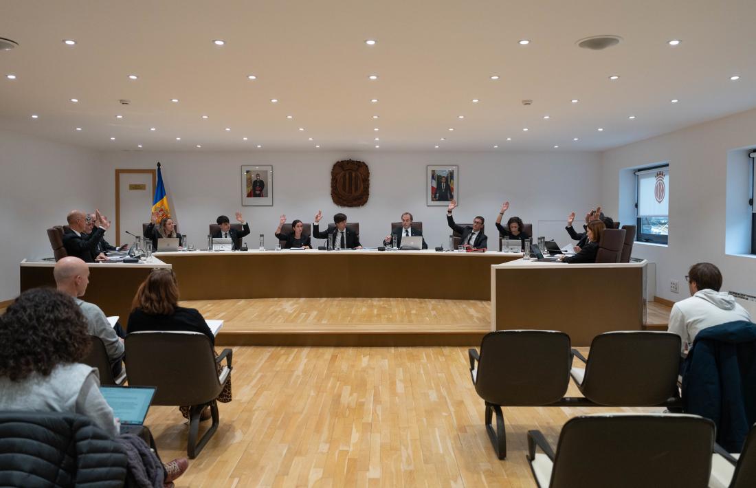 Tots els consellers votant favorablement un dels punts de l'ordre del dia.