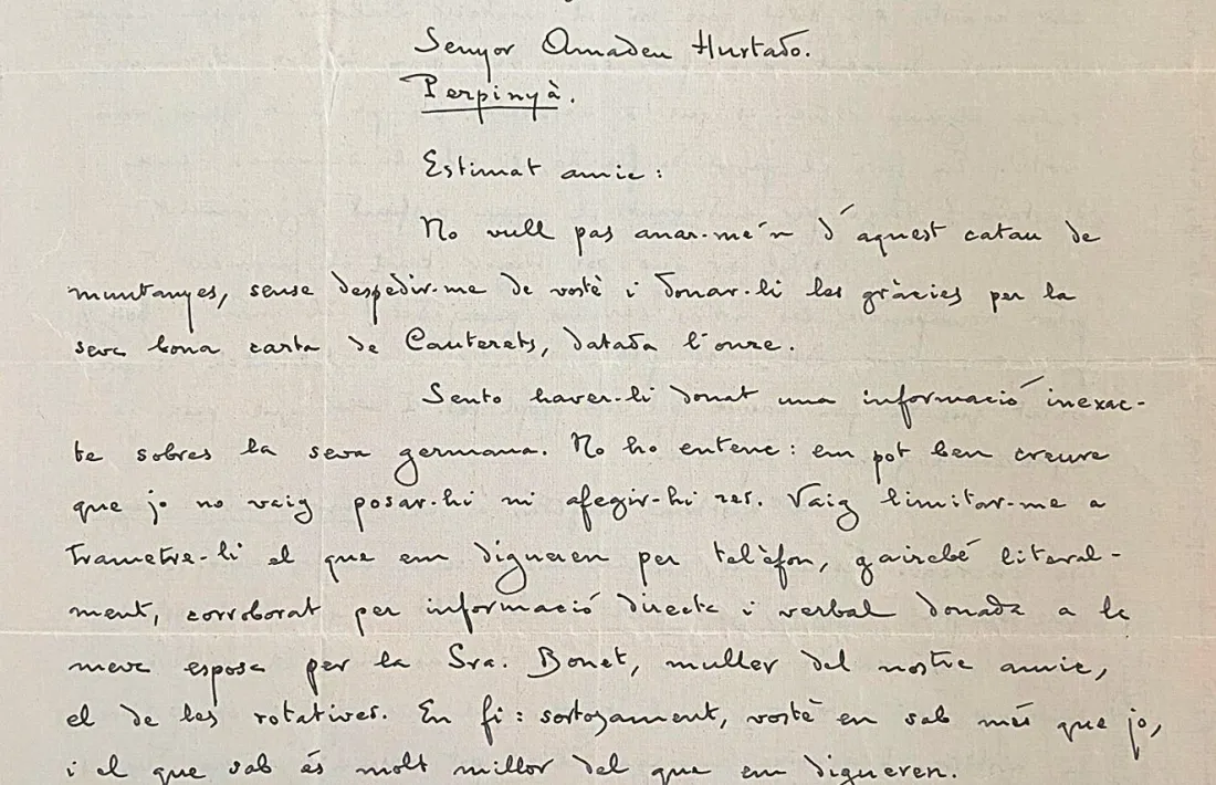 Primeres pàgines de les dues cartes escrites per Gaziel des de l’hotel Pla al seu amic Amadeu Hurtado, el 14 i el 18 d’agost del 1946.