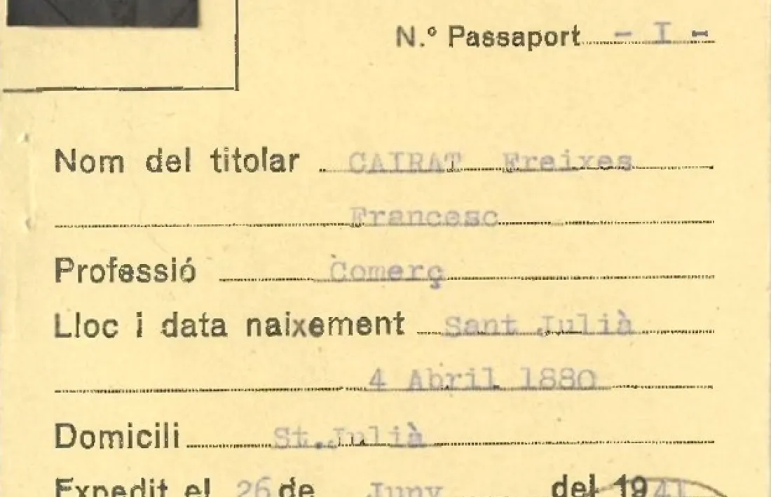 Quan el 1941 es va expedir la primera sèrie de passaports andorrans, el número 1 va ser per a l’aleshores síndic, Francesc Cairat.