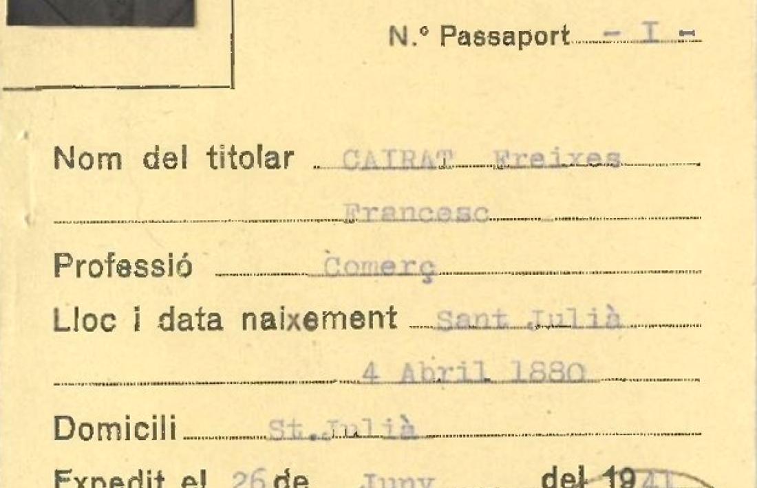 Quan el 1941 es va expedir la primera sèrie de passaports andorrans, el número 1 va ser per a l’aleshores síndic, Francesc Cairat.