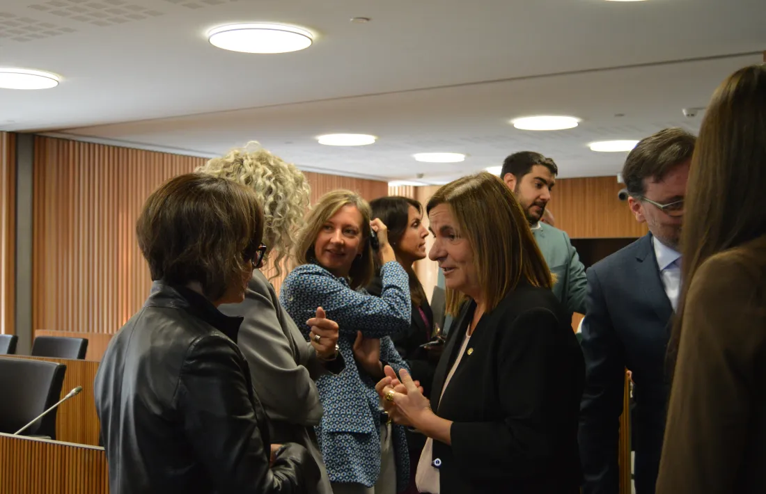 La ministra d'Afers Socials i Funció Pública, Trini Marín, abans d'una compareixença al Consell General.