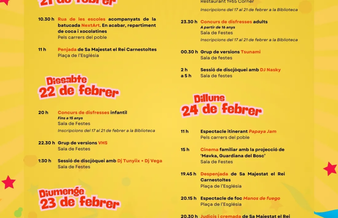 El cartell de la programació del Carnaval del Pas de la Casa.