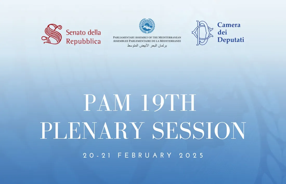 Cartell anunciador de la sessió de l'Assemblea Parlamentària de la Mediterrània.