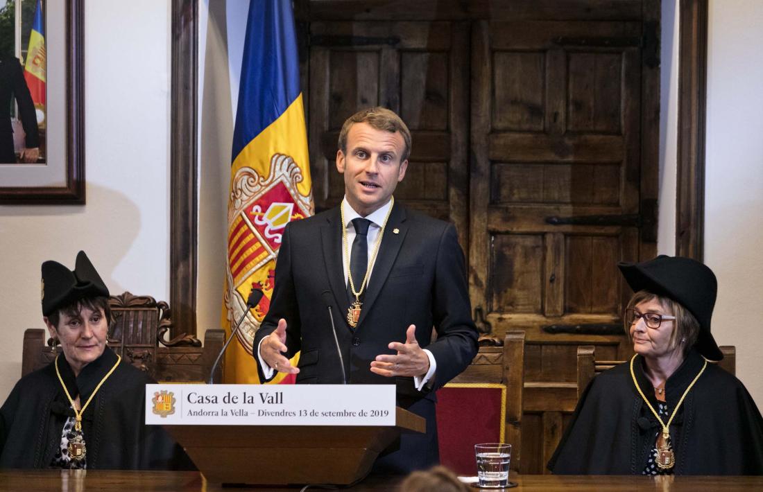 Macron intervé a Casa de la Vall durant la visita que va fer al país el setembre del 2019.