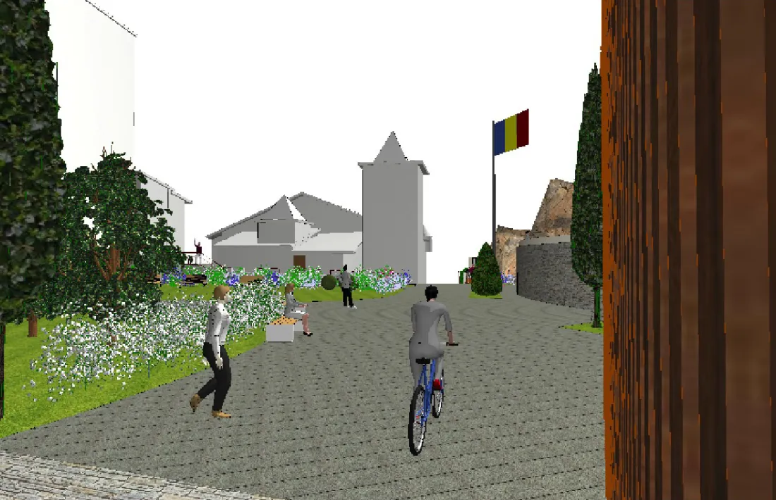 L'entrada al recinte des del carrer de la Vall, sense esglaons i tot a un mateix nivell.