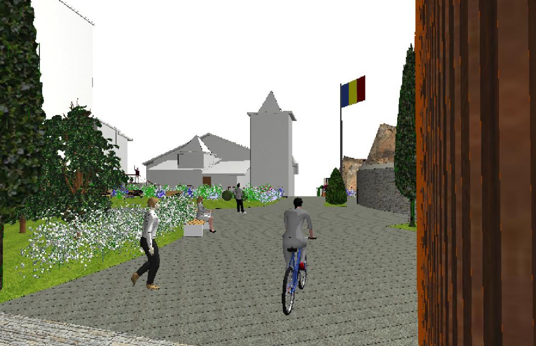 L'entrada al recinte des del carrer de la Vall, sense esglaons i tot a un mateix nivell.