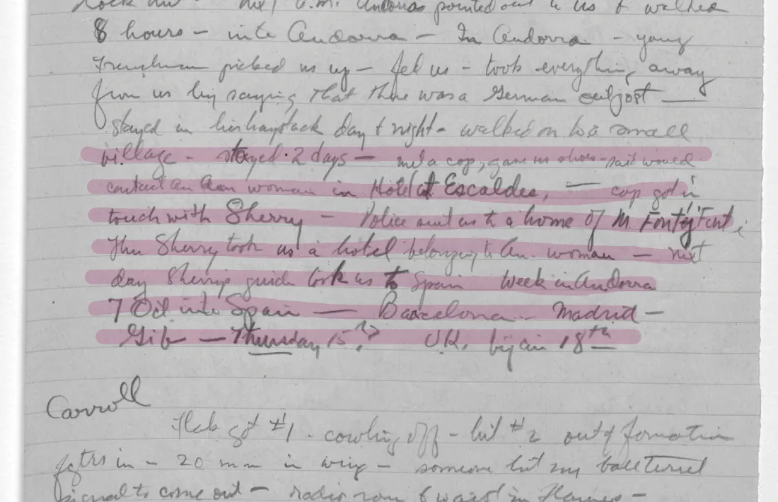 Els fugitius arriben a Andorra el 3 d’octubre, sis dies després de sortir de Foix: “Hi van conèixer un policia que els va proveir de sabates i els va posar en contacte amb la dona d’un hotel d’Escaldes, amb Sherry i amb M. Font”, diu el relat de Chonskie.